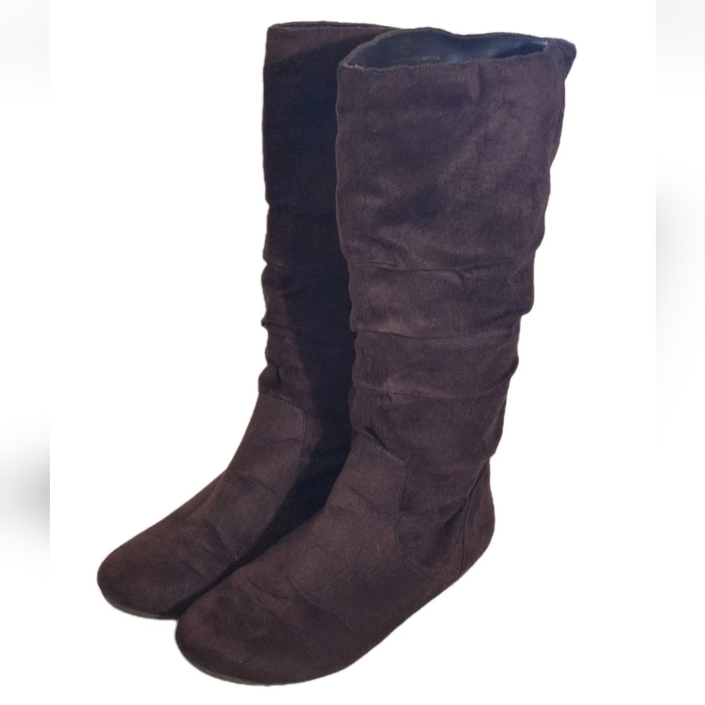Rampage Korrie Faux Suede Chocolate Brown Layered Mid Calf Riding Boots Size 7M